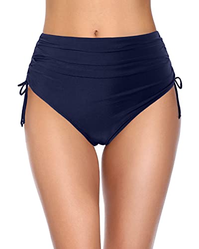 Women's Full Coverage Swim Bottom Tummy Control Bikini Bottoms-Navy Blue